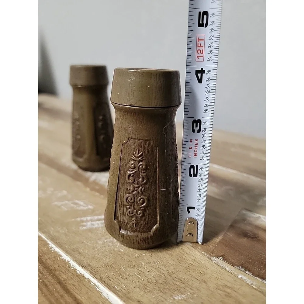Vintage MCM Salt and Pepper Shakers Brown Plastic Bolta Textured Scroll Design